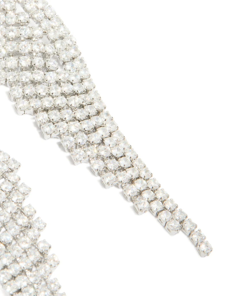 Silver Cubic Zirconia Statement Wing Drop Earrings