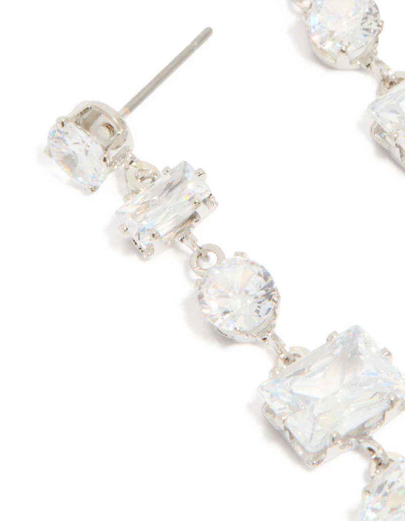 Silver Cubic Zirconia Mixed Drop Earrings