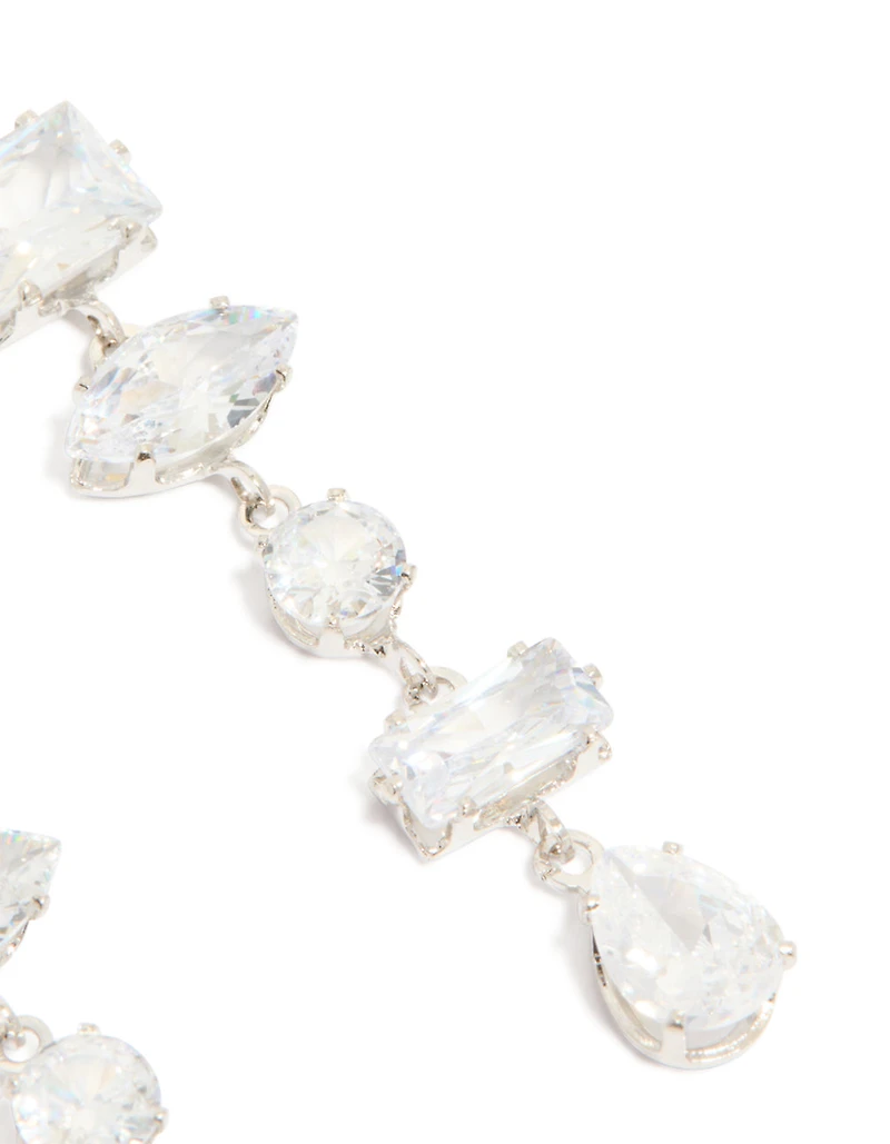 Silver Cubic Zirconia Mixed Drop Earrings