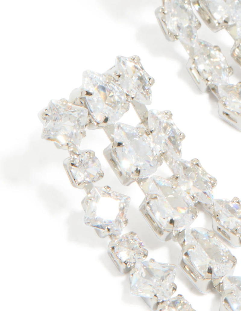 Silver Cubic Zirconia Multi Drop Earrings