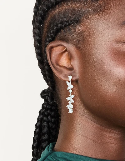 Silver Cubic Zirconia Dainty Floral Drop Earrings