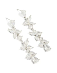 Silver Cubic Zirconia Dainty Floral Drop Earrings
