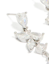Silver Cubic Zirconia Dainty Floral Drop Earrings