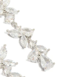 Silver Cubic Zirconia Dainty Floral Drop Earrings