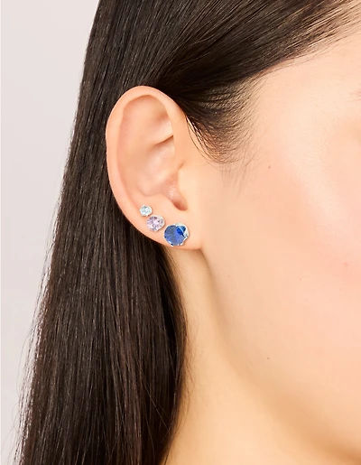 Silver Multicoloured Cubic Zirconia Stud Earrings 3 Pack