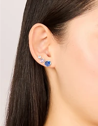 Silver Multicoloured Cubic Zirconia Stud Earrings 3 Pack