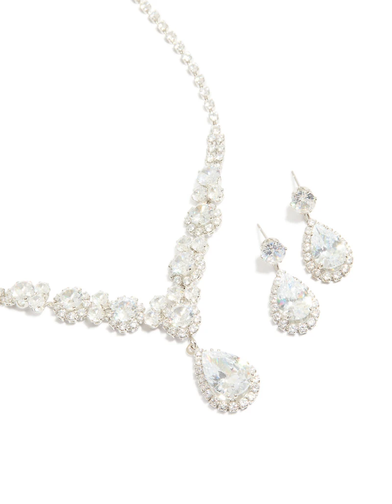 Silver Cubic Zirconia Dazzle Necklace & Earrings Set