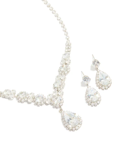 Silver Cubic Zirconia Dazzle Necklace & Earrings Set