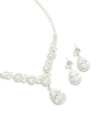 Silver Cubic Zirconia Dazzle Necklace & Earrings Set