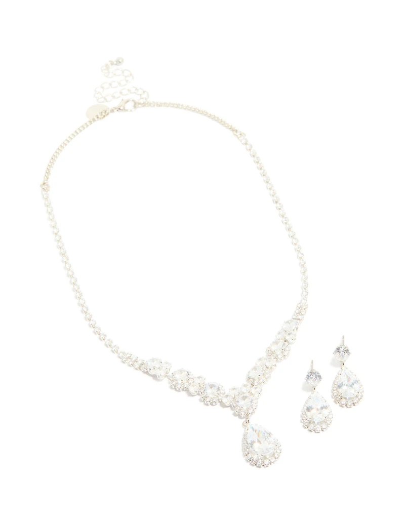 Silver Cubic Zirconia Dazzle Necklace & Earrings Set