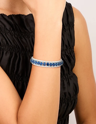 Silver Blue Cubic Zirconia Statement Oval Wrist Cuff