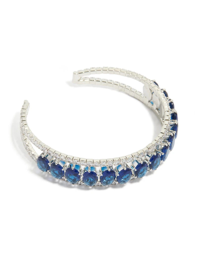 Silver Blue Cubic Zirconia Statement Oval Wrist Cuff