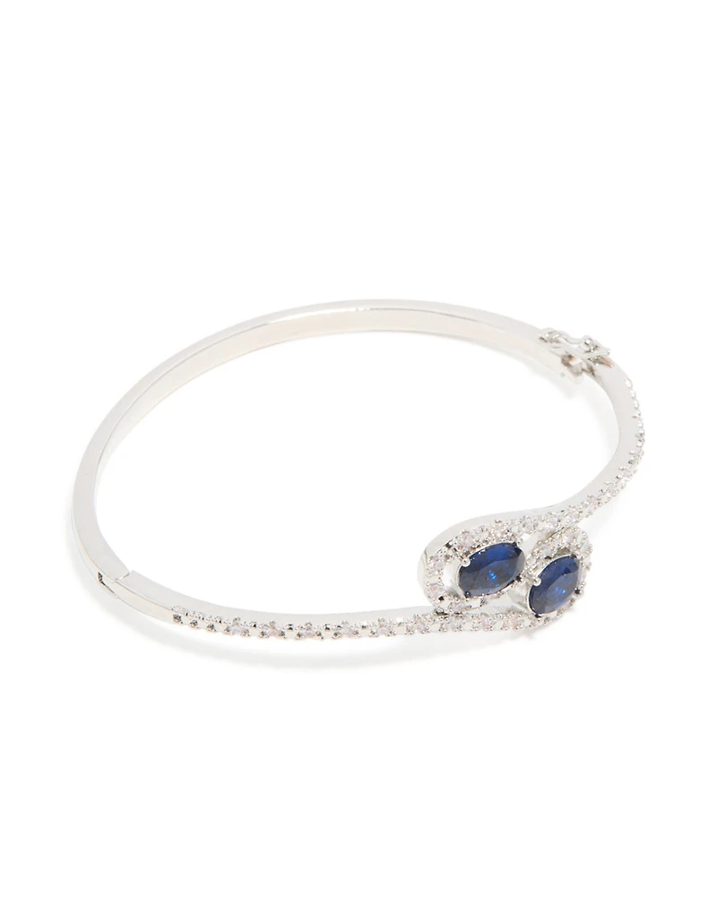Silver Sapphire Blue Cubic Zirconia Lovely Wrap Around Bangle