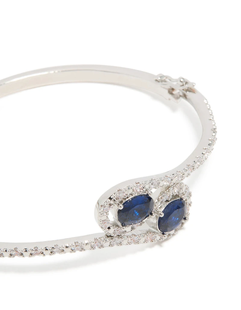 Silver Sapphire Blue Cubic Zirconia Lovely Wrap Around Bangle