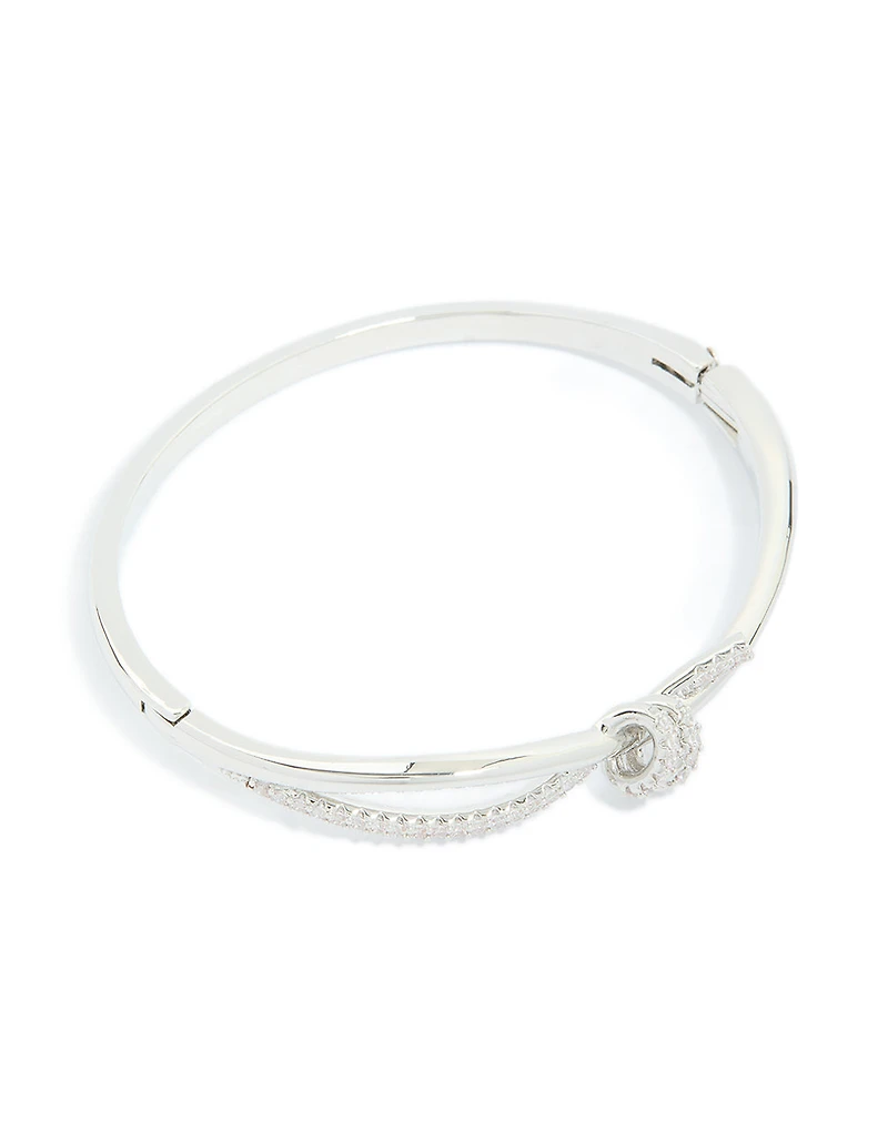 Silver Cubic Zirconia Knotted Hinged Bangle
