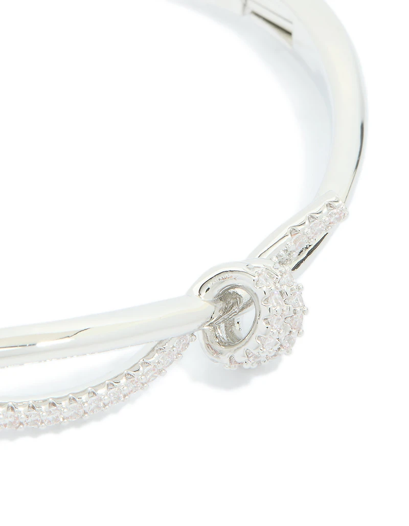 Silver Cubic Zirconia Knotted Hinged Bangle