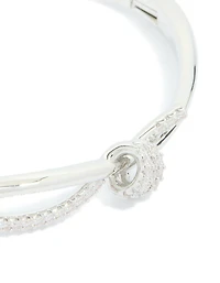 Silver Cubic Zirconia Knotted Hinged Bangle