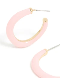 Gold Pink Enamel Irregular Hoop Earrings
