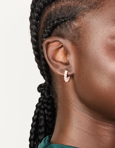 Gold Pink Enamel Small Twisted Hoop Earrings