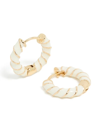 Gold White Enamel Small Twisted Hoop Earrings
