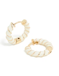 Gold White Enamel Small Twisted Hoop Earrings
