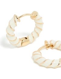 Gold White Enamel Small Twisted Hoop Earrings