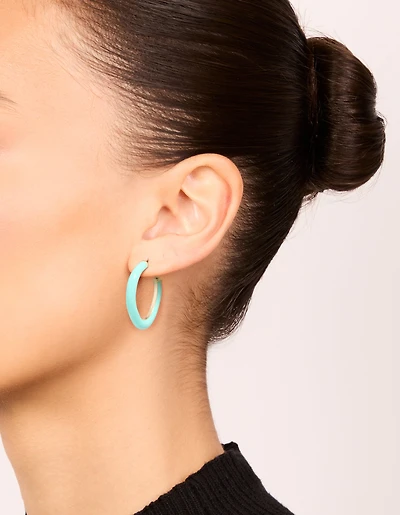 Gold Aqua Enamel Irregular Hoop Earrings
