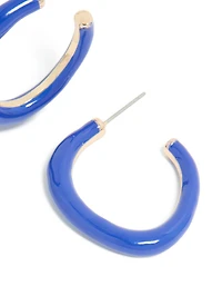 Gold Dark Blue Enamel Irregular Hoop Earrings