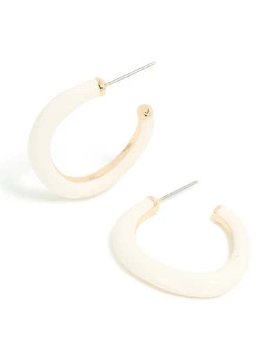 Gold White Enamel Irregular Hoop Earrings