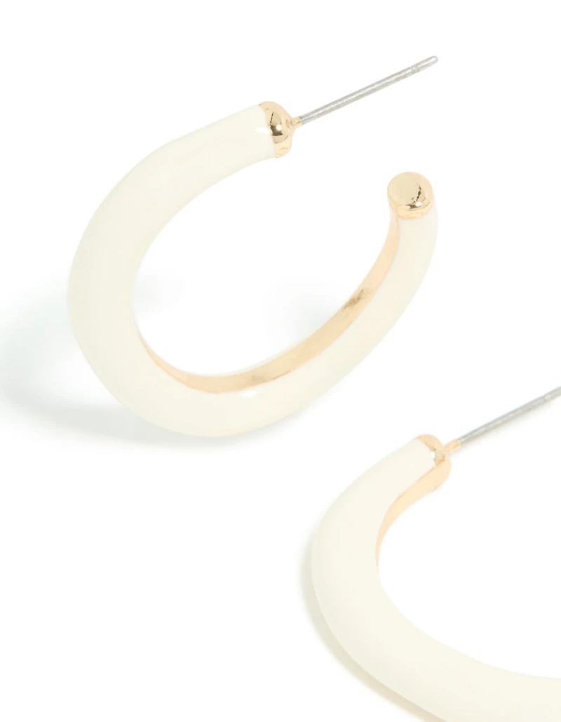Gold White Enamel Irregular Hoop Earrings