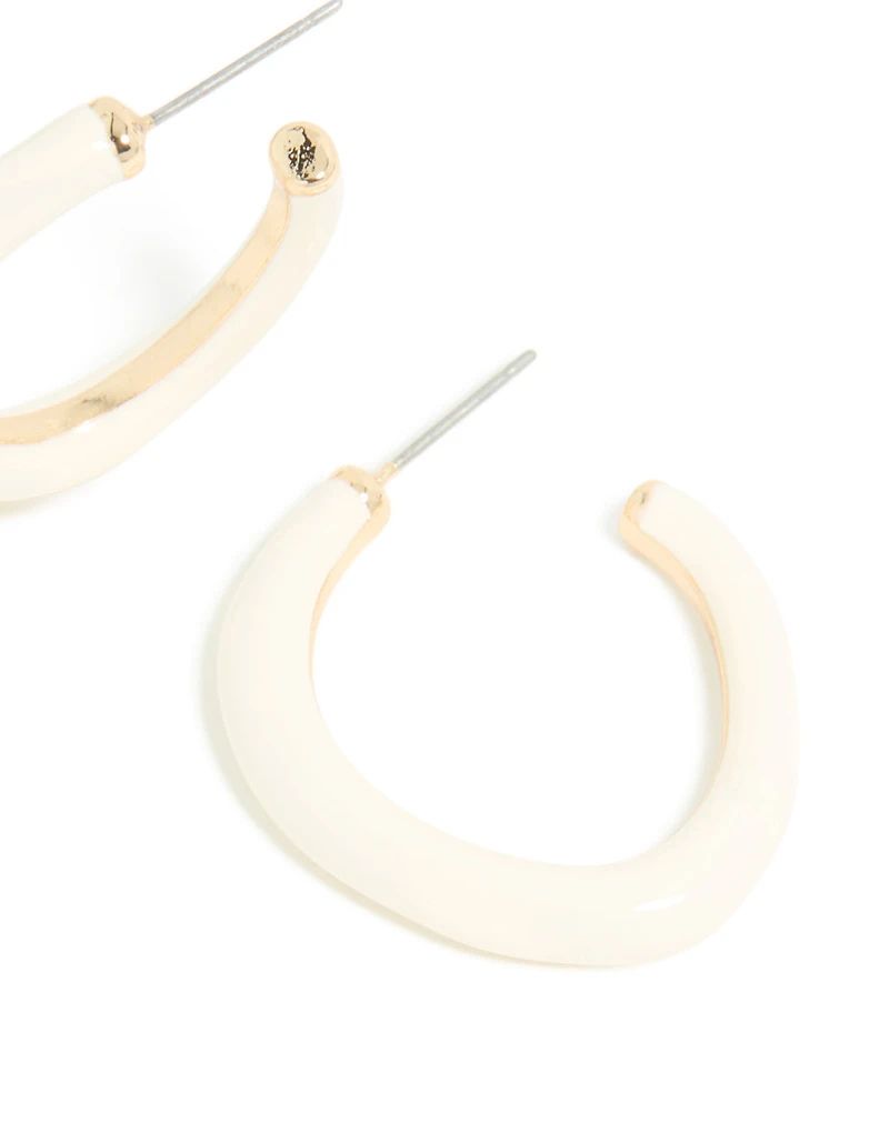 Gold White Enamel Irregular Hoop Earrings