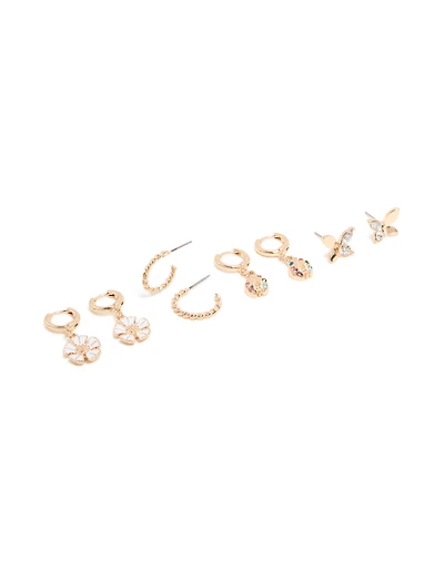 Gold Butterfly & Ladybird Earrings 4-Pack