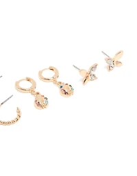 Gold Butterfly & Ladybird Earrings 4-Pack