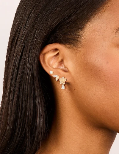 Gold Cubic Zirconia Flower & Petal Earrings 3-Pack