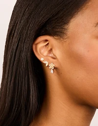 Gold Cubic Zirconia Flower & Petal Earrings 3-Pack