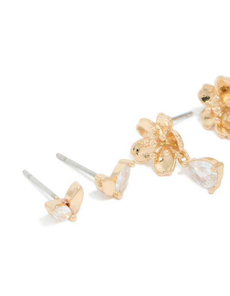 Paquet de 3 boucles d’oreilles en zircone cubique doré