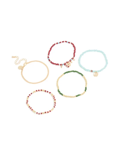 Gold Thin Chain & Multicoloured Beaded Bracelet 5-Pack