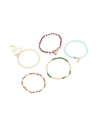 Gold Thin Chain & Multicoloured Beaded Bracelet 5-Pack