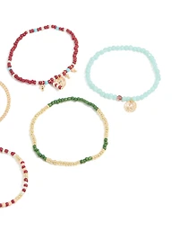 Gold Thin Chain & Multicoloured Beaded Bracelet 5-Pack