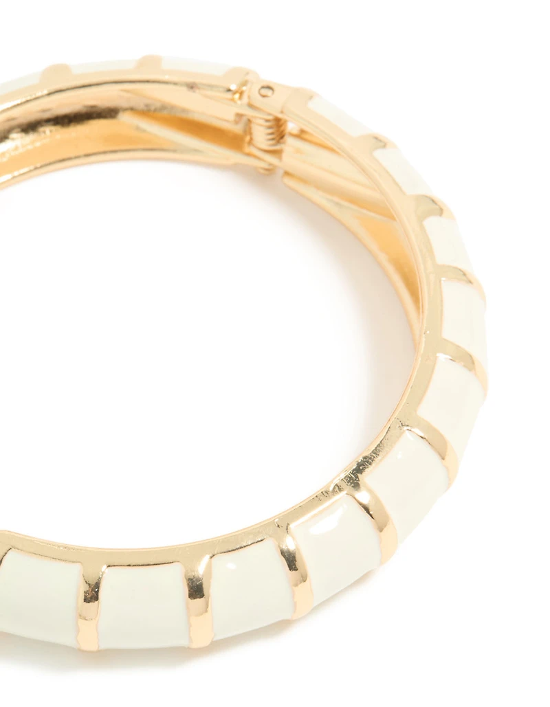 Bracelet émail crème rayé doré