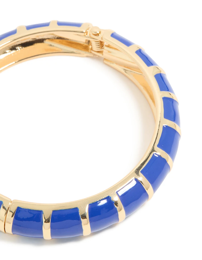 Gold Dark Blue Enamel Stripe Bangle