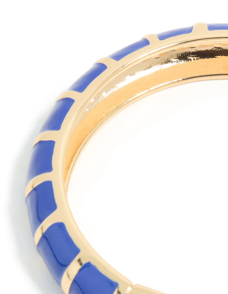 Bracelet à rayures émaillées bleu foncé doré