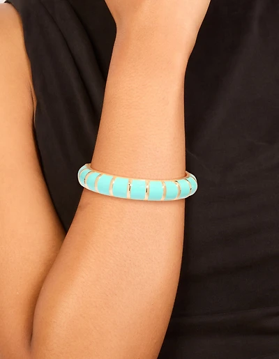 Gold Aqua Enamel Stripe Bangle