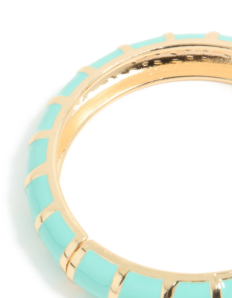 Bracelet à rayures en émail aqua doré