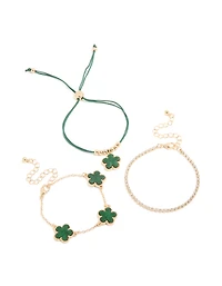 Gold Tennis & Cord Flower Bracelets 3-Pack