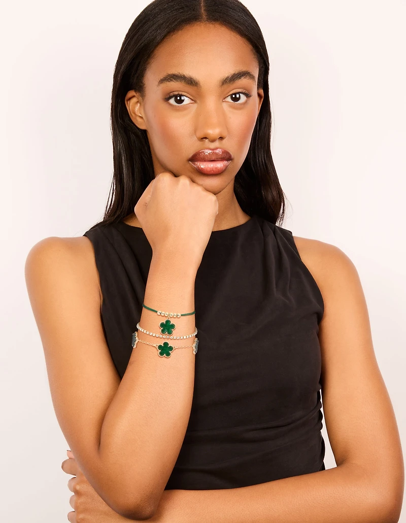 Gold Tennis & Cord Flower Bracelets 3-Pack