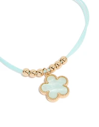 Gold Cubic Zirconia Tennis & Cord Light Blue Flower Charm Bracelets 3-Pack