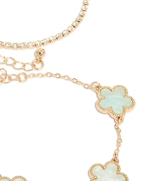 Gold Cubic Zirconia Tennis & Cord Light Blue Flower Charm Bracelets 3-Pack