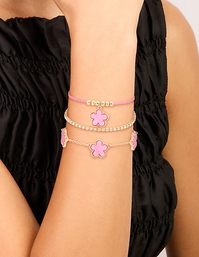 Bracelets de fleurs en cordon doré et cordon rose pack de 3