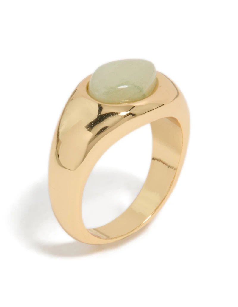 Bague ovale en pierre verte plaquée or
